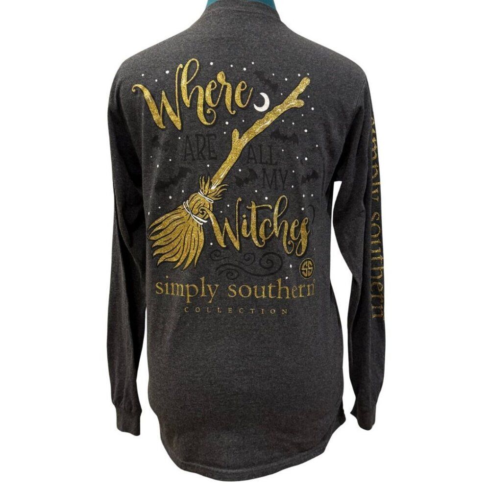 Simply Southern Halloween Long-Sleeve T‑Shirt - Grey Gold, Small (S), NWOT
